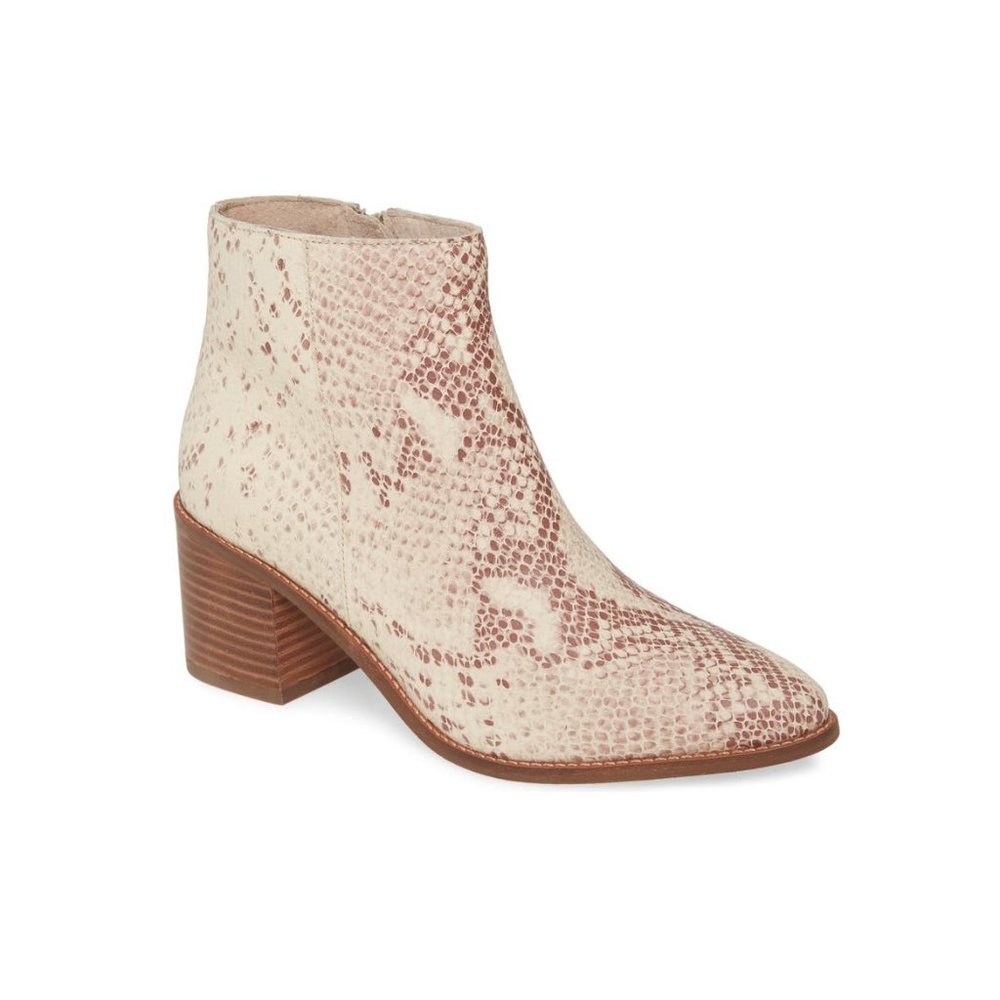 Seychelles Cream and Brown Snake-Print Leather Ankle Boots
